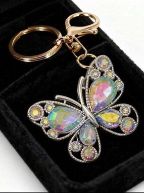 3/$25 Iridescent Crystal Butterfly Keychain - Multicolor